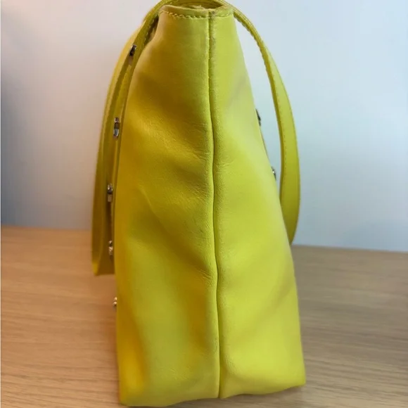 Furla Yellow Leather Tote Bag Made in Italy Heart Star Studded Shoulder Bag - Picture 4 of 14